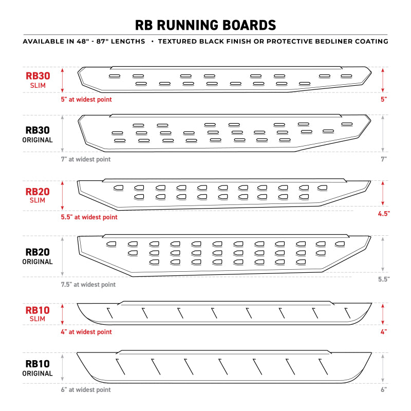 Go Rhino RB10 Slim Running Boards - Universal 80in. - Tex. Blk