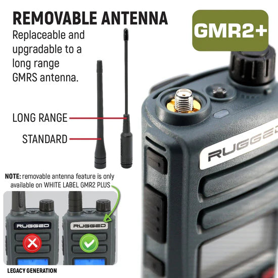 ADVENTURE PACK - 2 PACK - GMR2 PLUS GMRS and FRS Two Way Handheld Radios with XL Batteries and Long Range Antennas - Grey