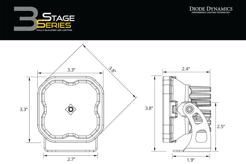 Diode Dynamics SS3 LED Bumper 2 In Roll Bar Kit Max - Yellow SAE Fog (Pair)