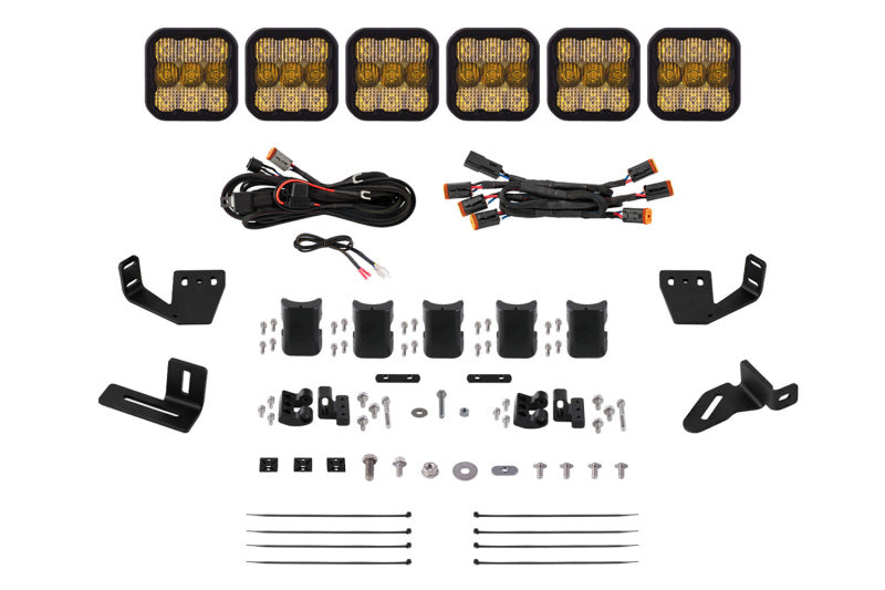 Diode Dynamics Prinsu/Sherpa Roof Racks SS5 6-Pod CrossLink Mounting Kit - Sport Yellow Combo