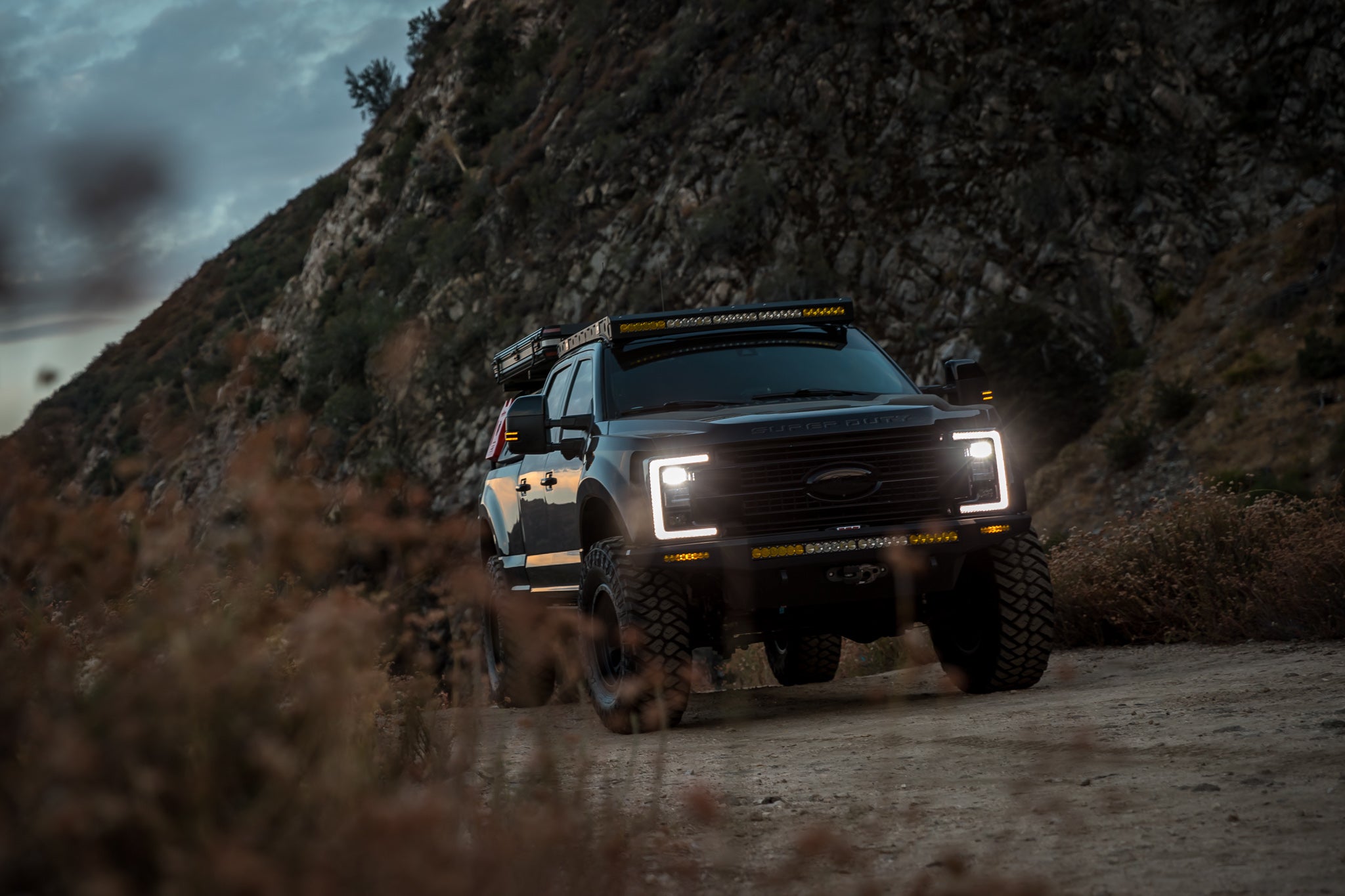 Ford F-250 Super Duty with Saints Offroad front bumper and off-road lighting