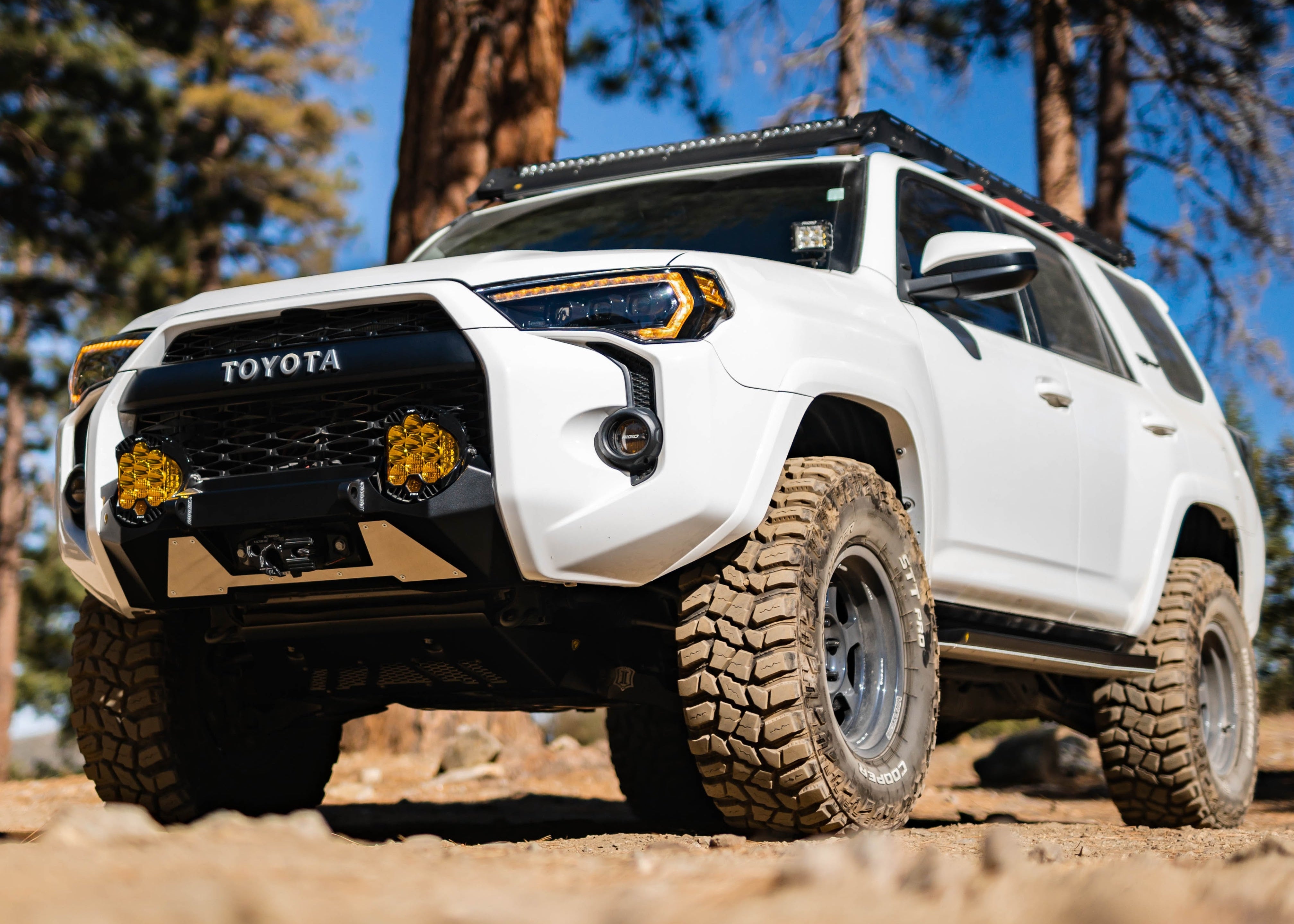 Toyota 4Runner with Saints Offroad front bumper installed, front three-quarter view