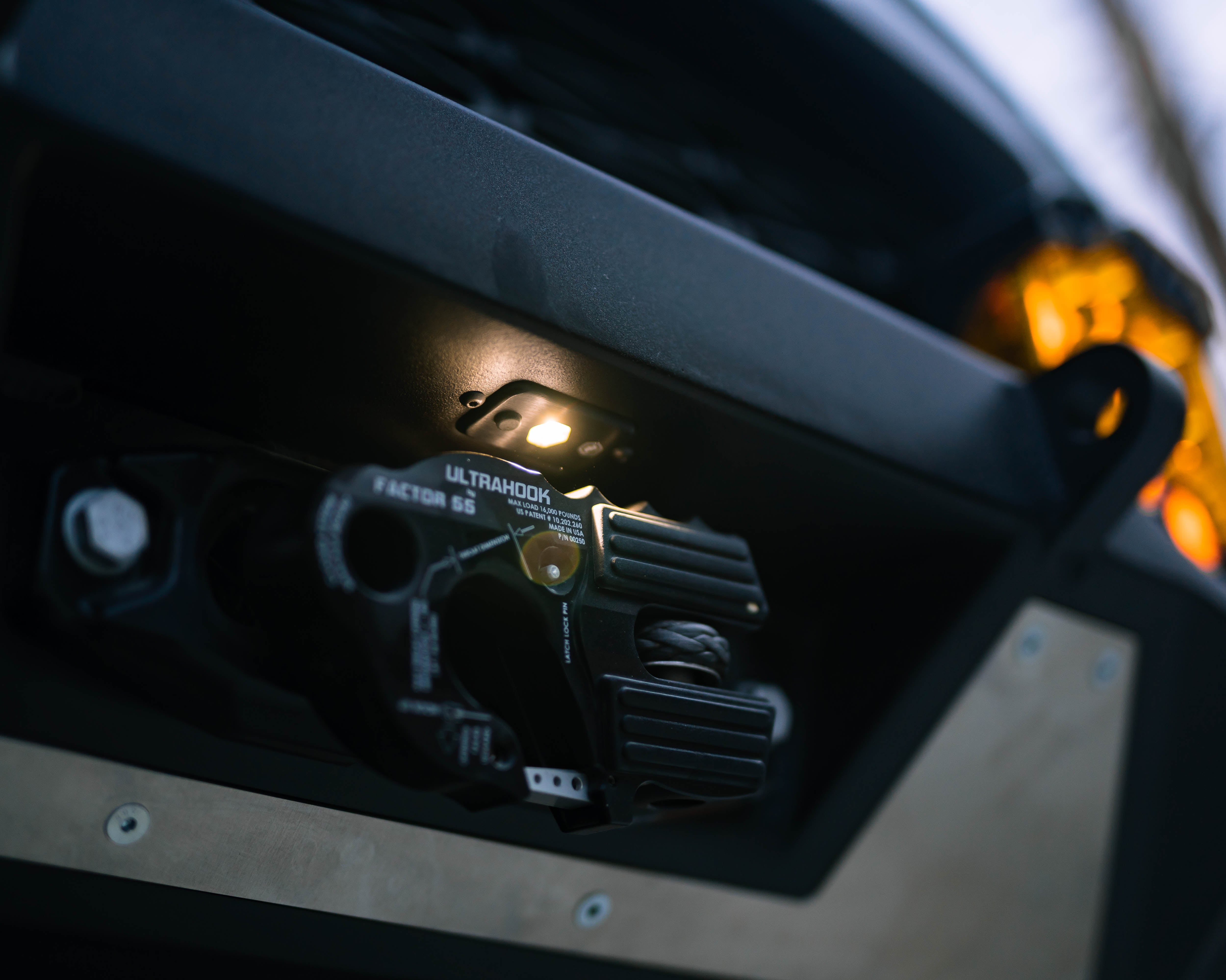 Close-up of winch and recovery area on Saints Offroad Toyota 4Runner front bumper