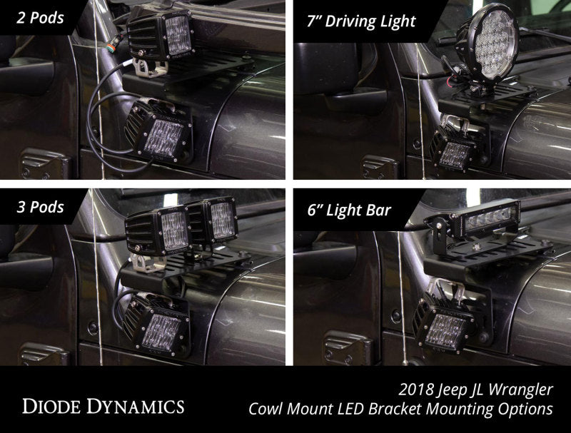 Diode Dynamics 18-21 Jeep JL Wrangler/Gladiator SS3 Cowl LED Bracket Kit - Yellow Sport