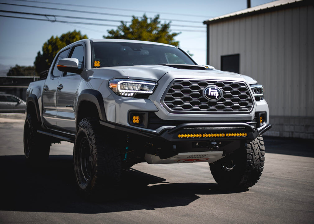 Saints Offroad Alpha Front Bumper installed on black Toyota Tacoma